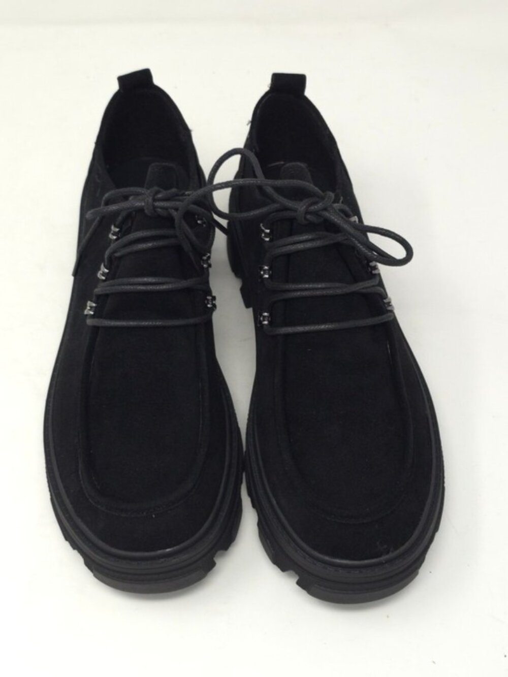 Black Faux Suede Chunky Platform Oxford Casual Lace Up Lug Sole - Picture 12 of 12